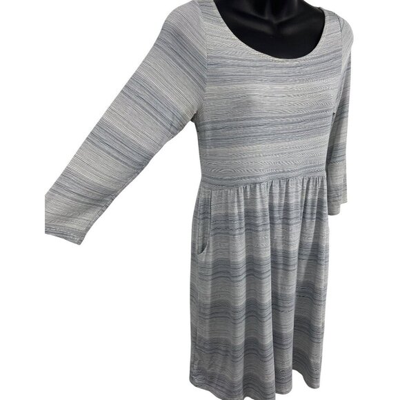 Fighting Eel Dress Size Medium M Women Gray Stripe 3/4 Sleeve A-Line Rayon VGUC - Picture 3 of 10